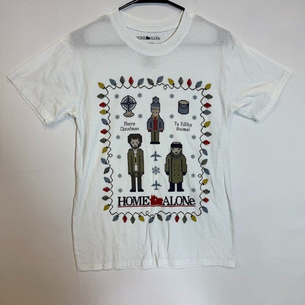 Home Alone‎ Men's T-Shirt S White 8-Bit Christmas Graphic Ya Filthy Animal